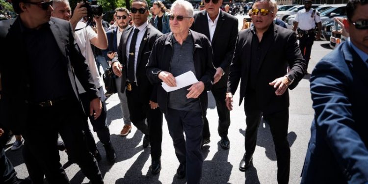 Biden campaign edges in on Trump trial media frenzy with De Niro outside court