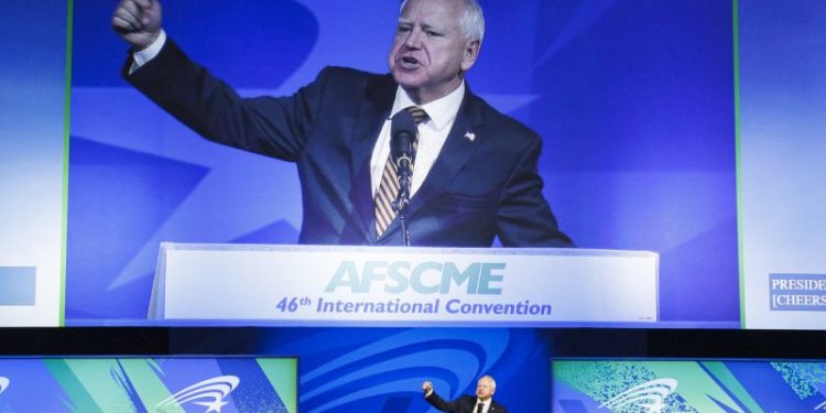 Walz defends his military record in first solo campaign speech in labor event