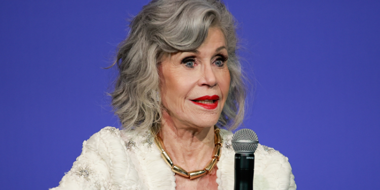 ‘Orange Man’ Trump will jail protesters, Jane Fonda claims at Harris event for overseas voters