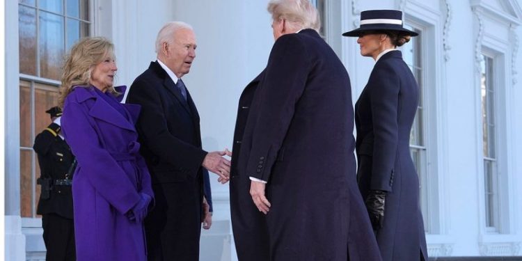 Biden greets Trump at White House with two-word message