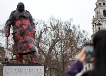Churchill statue in London defaced with anti-Israel messages